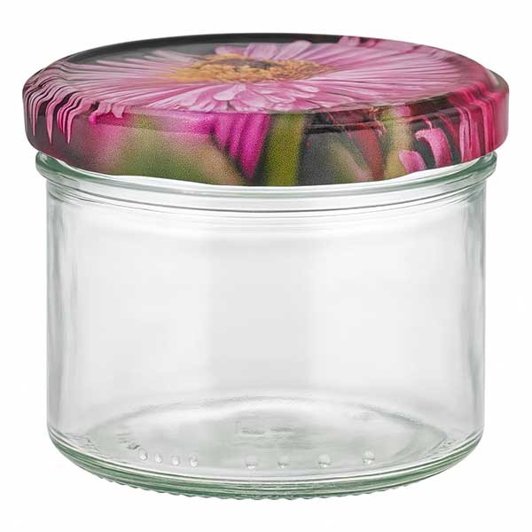 Cilindro di vetro da 230 ml + coperchio BasicSeal Decorazione floreale