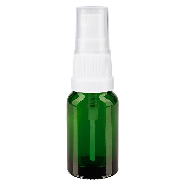 Flacone in vetro verde 10 ml con nebulizzatore a pompa colore bianco