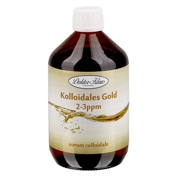 Oro colloidale 500 ml Doktor-Klaus, 2-3ppm, flacone in vetro marrone con tappo antimanomissione