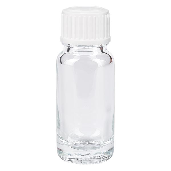Flacone da farmacia 10 ml trasparente con tappo contagocce standard 0,8 mm colore bianco