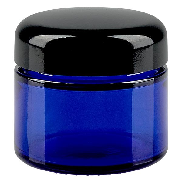 Barattolo di vetro 50ml blu reale, con coperchio nero