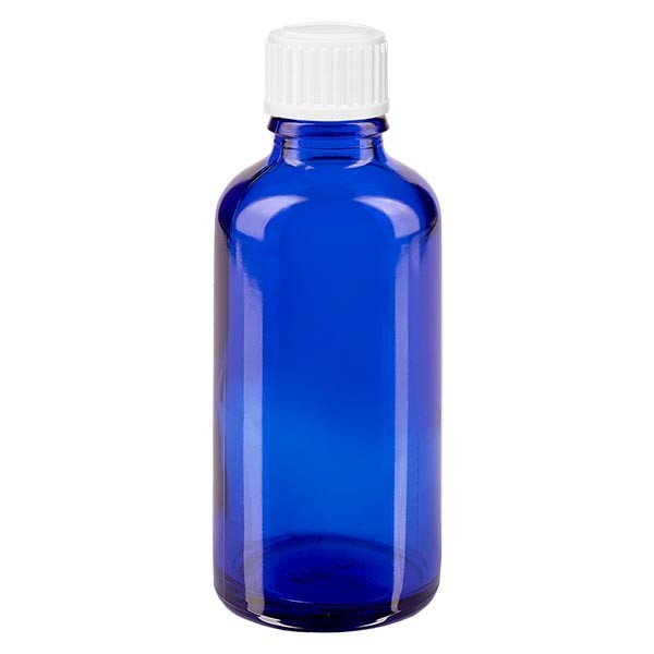 Flacone da farmacia 50 ml colore blu con tappo a vite standard per granuli colore bianco