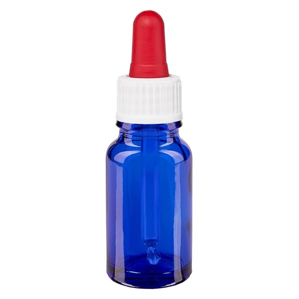 Flacone con pipetta colore blu 10 ml, pipetta colore bianco/rosso standard