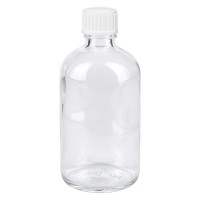 Flacone da farmacia 100 ml trasparente con tappo a vite standard per granuli colore bianco Flacone da farmacia 100 ml trasparente con tappo a vite standard per granuli colore bianco