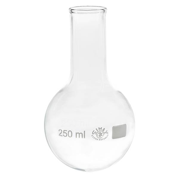 Matraccio a fondo tondo 250 ml in borosilicato, a collo stretto e con bordo svasato