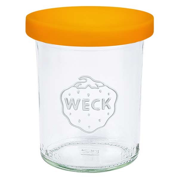 Bicchieri da 160 ml WECK RR60 con coperchio in silicone arancione