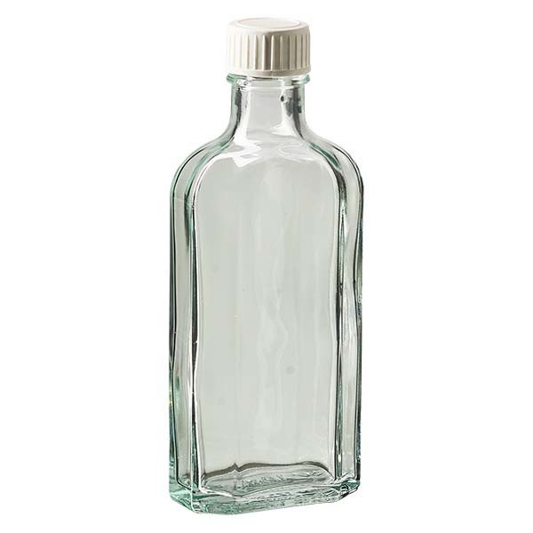 Bottiglia Meplat 125 ml colore bianco con imboccatura DIN 22, tappo a vite colore bianco DIN 22 in PP con