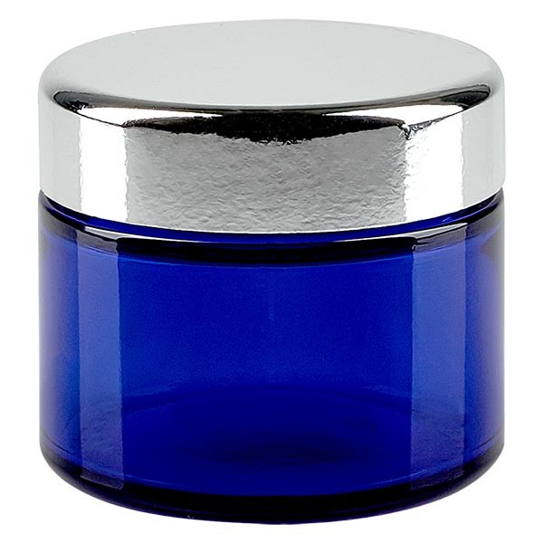Barattolo di vetro 50ml blu reale, con coperchio argentato
