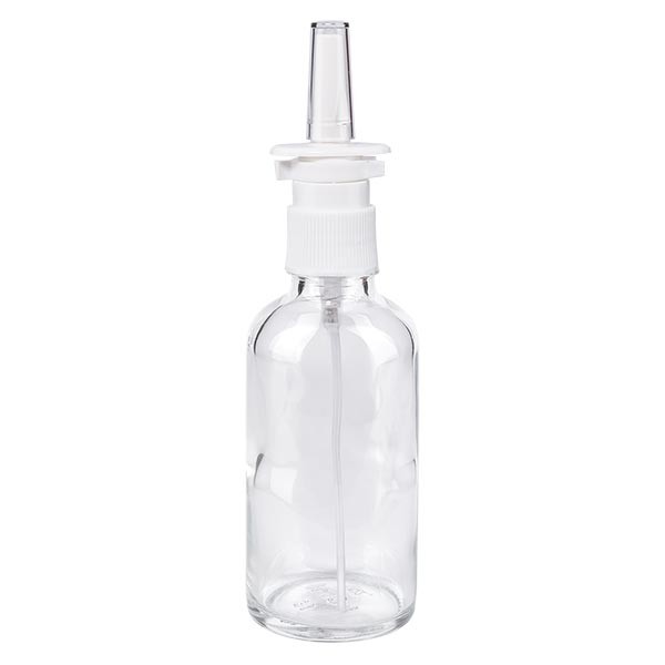Flacone in vetro trasparente 50 ml con spray nasale colore bianco
