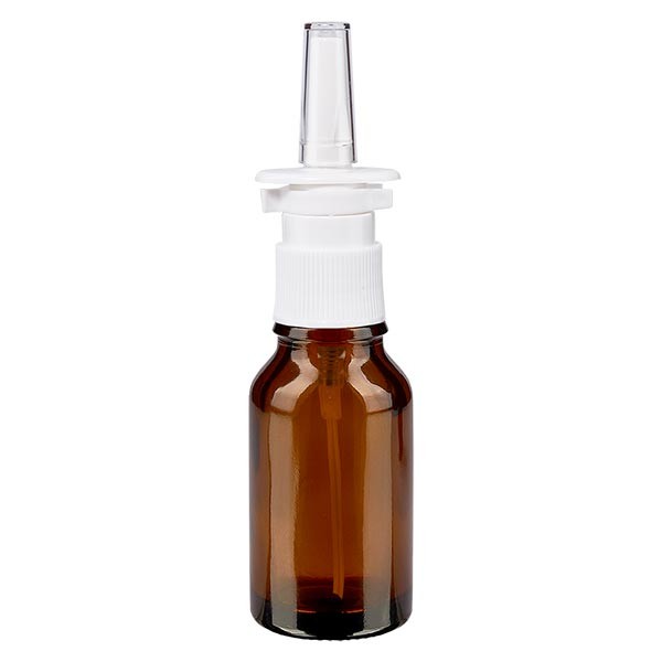Flacone in vetro marrone 15 ml con spray nasale colore bianco