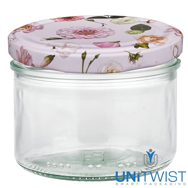 Barattolo cilindrico da 230 ml + coperchio BasicSeal fiore rosa