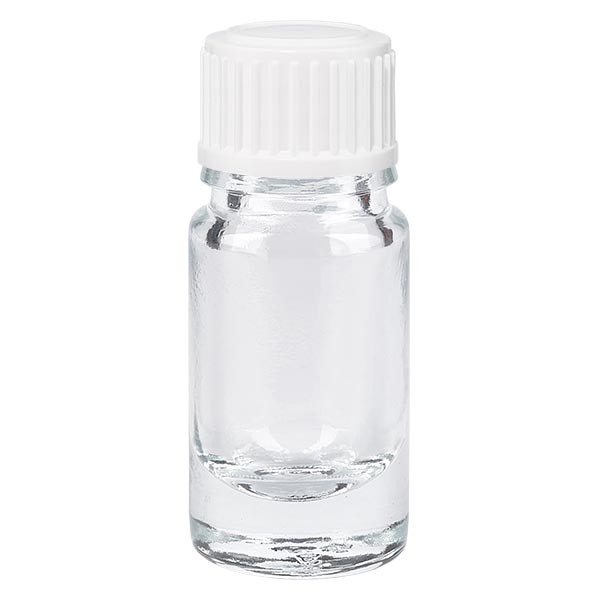 Flacone da farmacia 5 ml trasparente con tappo a vite standard colore bianco
