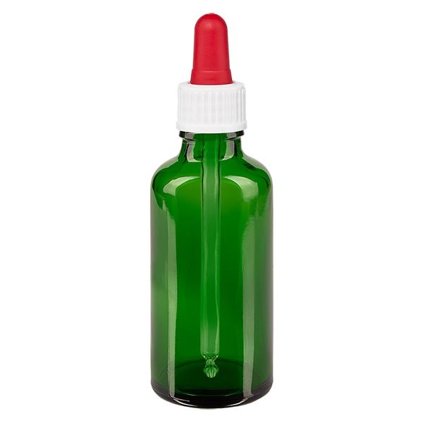 Flacone con pipetta colore verde 50 ml, pipetta colore bianco/rosso standard