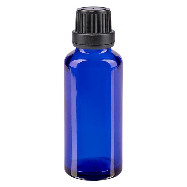 Flacone da farmacia 30 ml colore blu con tappo contagocce premium 2 mm antimanomissione colore nero