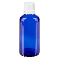 Flacone da farmacia 50 ml colore blu con tappo a vite antimanomissione colore bianco Flacone da farmacia 50 ml colore blu con tappo a vite antimanomissione colore bianco