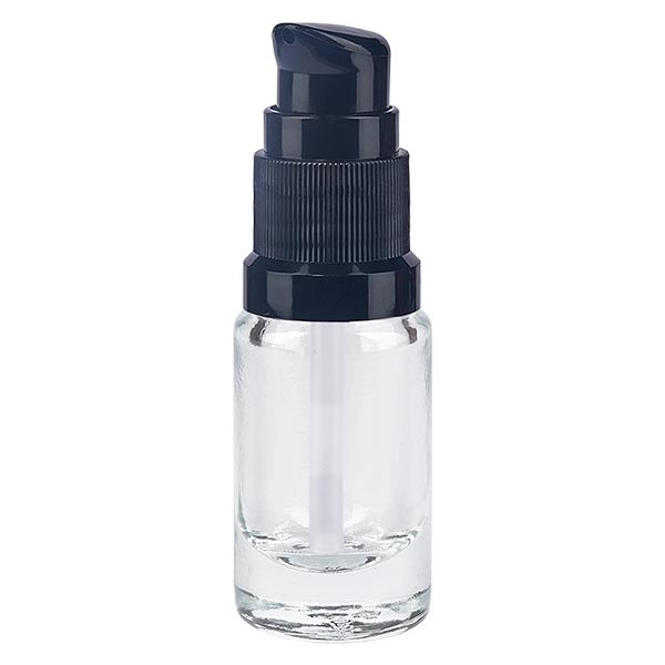 Flacone da farmacia 5 ml trasparente con tappo a pompa standard colore nero