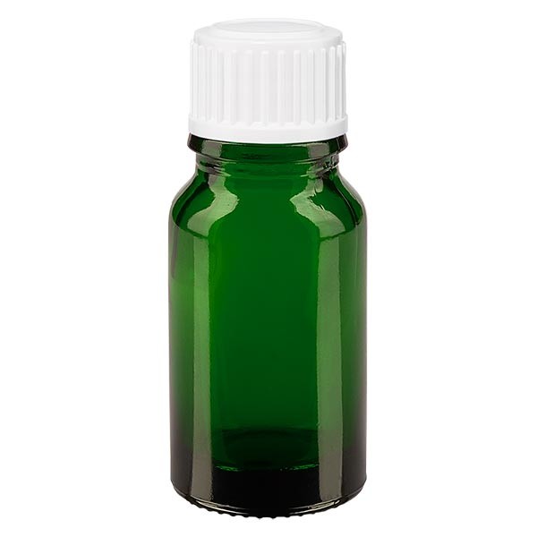 Flacone da farmacia 10 ml colore verde con tappo contagocce standard 0,8 mm colore bianco