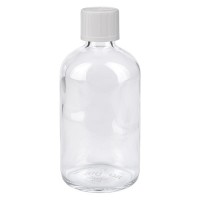 Flacone da farmacia 100 ml trasparente con tappo contagocce colore bianco, dispositivo di blocco per i bambini Flacone da farmacia 100 ml trasparente con tappo contagocce colore bianco, dispositivo di blocco per i bambini