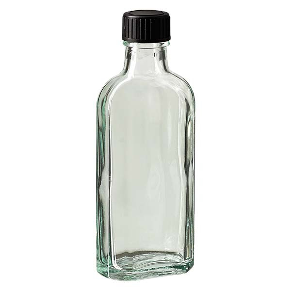 bottiglia Meplat 100 ml colore bianco con imboccatura DIN 22, tappo a vite DIN 22 colore nero in EPE