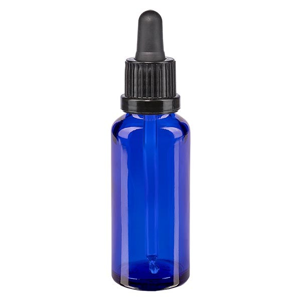 Flacone con pipetta 30 ml colore blu, pipetta antimanomissione colore nero