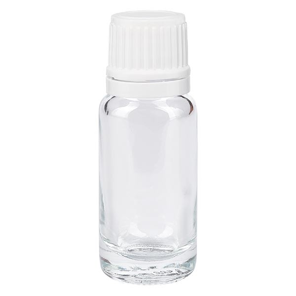 Flacone da farmacia 10 ml trasparente con tappo contagocce 1,2 mm antimanomissione colore bianco