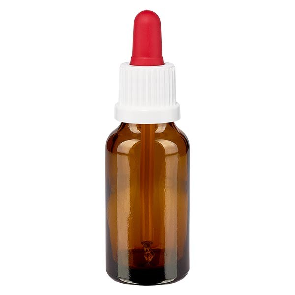 Flacone con pipetta colore marrone 20 ml, pipetta antimanomissione colore bianco/rosso