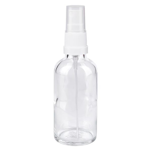 Flacone in vetro trasparente 50 ml con nebulizzatore a pompa colore bianco