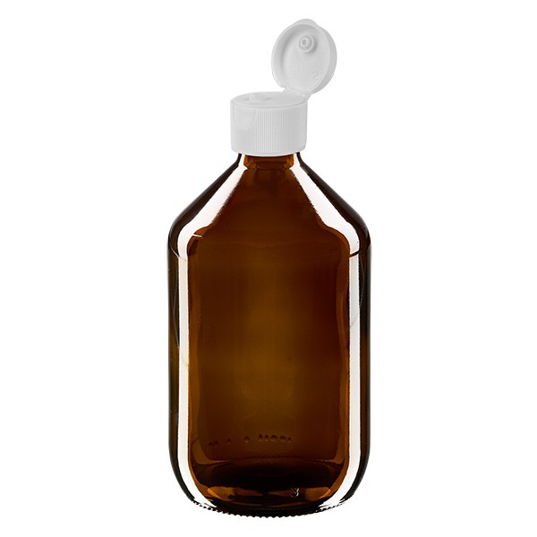 Flacone per medicinali secondo gli standard europei 500 ml marrone con tappo flip top colore bianco