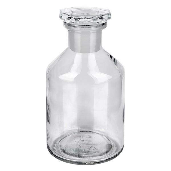 Flacone a spalla conica 50 ml con collo stretto in vetro trasparente incl. tappo in vetro