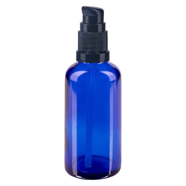 Flacone in vetro blu 50 ml con tappo a pompa colore nero