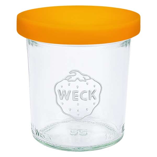 Bicchieri da 140 ml WECK RR60 con coperchio in silicone arancione