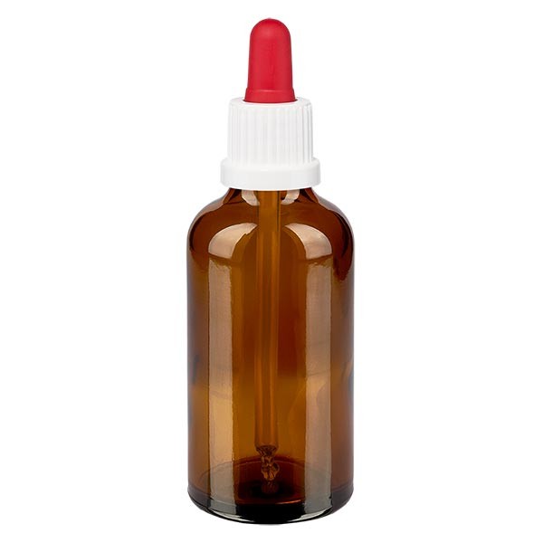 Flacone con pipetta colore marrone 50 ml, pipetta antimanomissione colore bianco/rosso