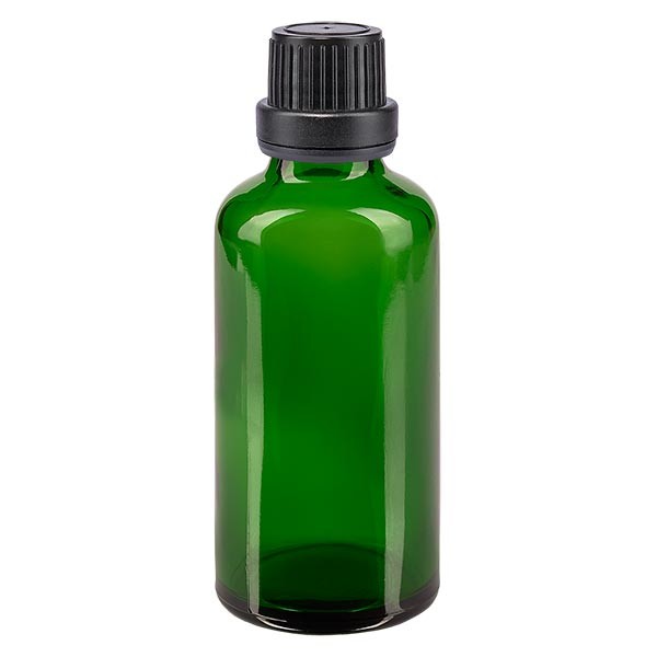 Flacone da farmacia 50 ml colore verde con tappo a vite ermetico antimanomissione colore nero