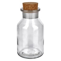 Flacone a spalla conica 250 ml a collo largo in vetro trasparente incl. tappo in sughero Flacone a spalla conica 250 ml a collo largo in vetro trasparente incl. tappo in sughero