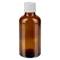 Flacone da farmacia 50 ml colore marrone con tappo a vite antimanomissione colore bianco, dispositivo di blocco per i bambini Flacone da farmacia 50 ml colore marrone con tappo a vite antimanomissione colore bianco, dispositivo di blocco per i bambini