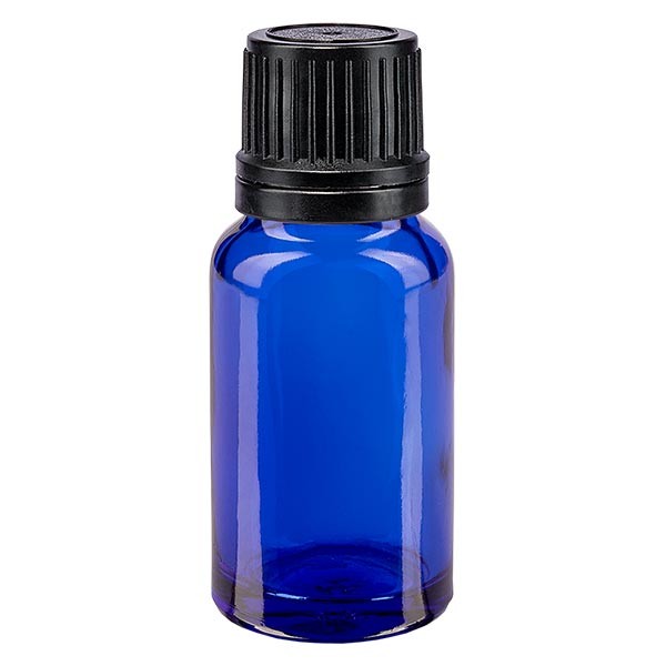 Flacone da farmacia 10 ml colore blu con tappo a vite anello salvagoccia colore nero antimanomissione