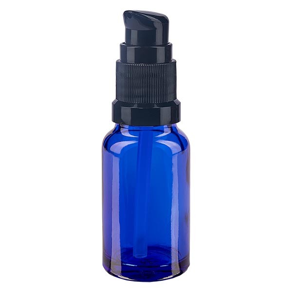 Flacone in vetro blu 10 ml con tappo a pompa colore nero