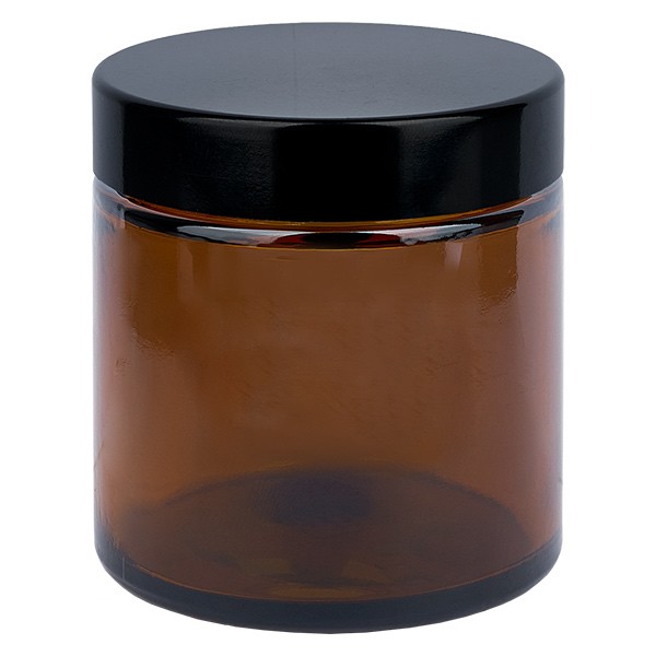 Barattolo di vetro 120ml marrone, con nero. Coperchio in bachelite