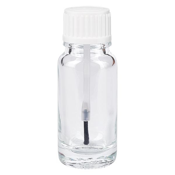 Flacone per farmacia 10 ml trasparente con tappo a vite pennello antimanomissione colore bianco