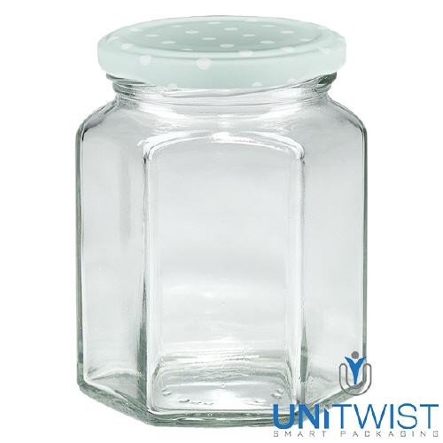 288 ml Hexaglas + coperchio BasicSeal a pois menta UNiTWIST®