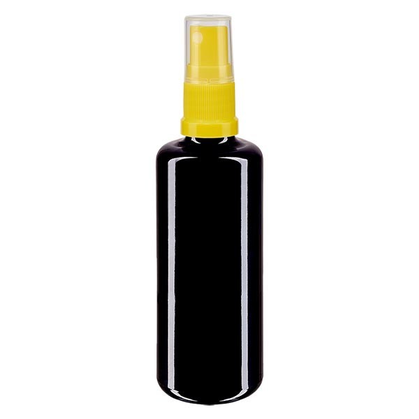 Flacone in vetro viola 50 ml con nebulizzatore a pompa colore giallo