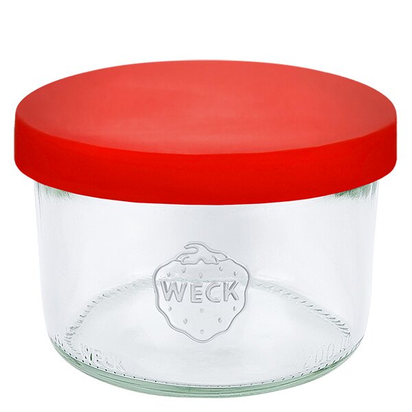 Bicchieri da 200 ml WECK RR80 con coperchio in silicone rosso