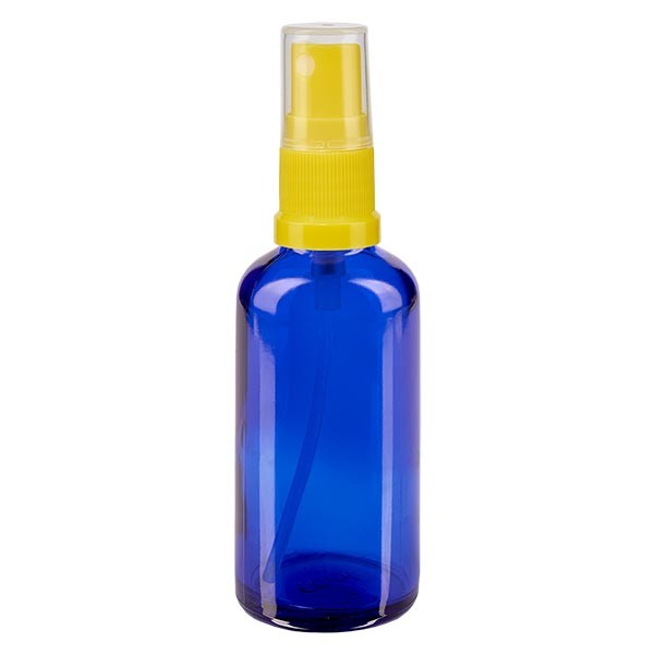 Flacone in vetro blu 50 ml con nebulizzatore a pompa colore giallo
