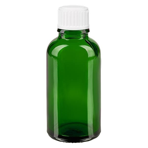 Flacone da farmacia 30 ml colore verde con tappo contagocce standard 0,8 mm colore bianco