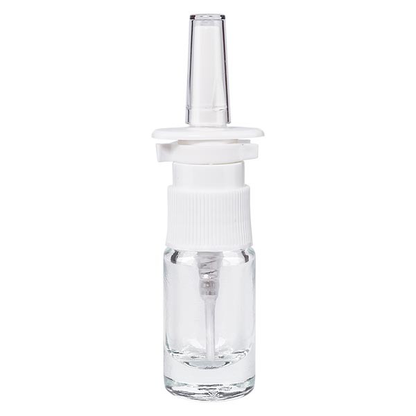 Flacone in vetro trasparente 5 ml con spray nasale colore bianco