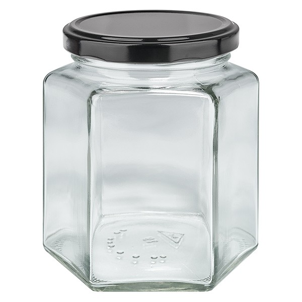 390 ml Hexaglass con coperchio BasicSeal nero UNiTWiST