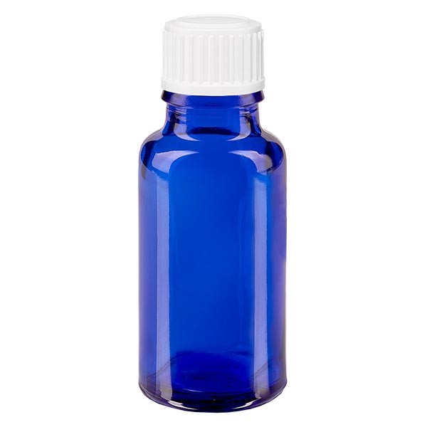 Flacone da farmacia 20 ml colore blu con tappo contagocce standard 0,8 mm colore bianco