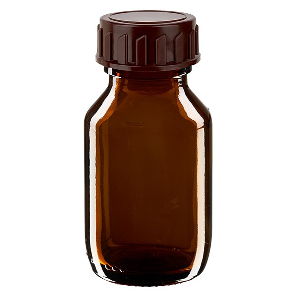 Flacone per medicinali 50 ml colore marrone, secondo gli standard europei, con tappo colore marrone