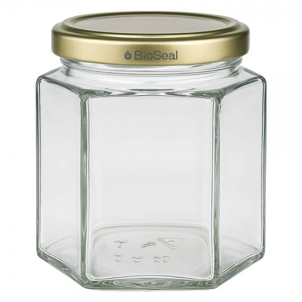 Vasetto per miele da 520 g con capsula dorata BioSeal UNiTWIST