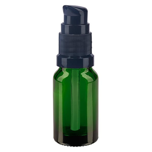 Flacone in vetro verde 10 ml con tappo a pompa colore nero